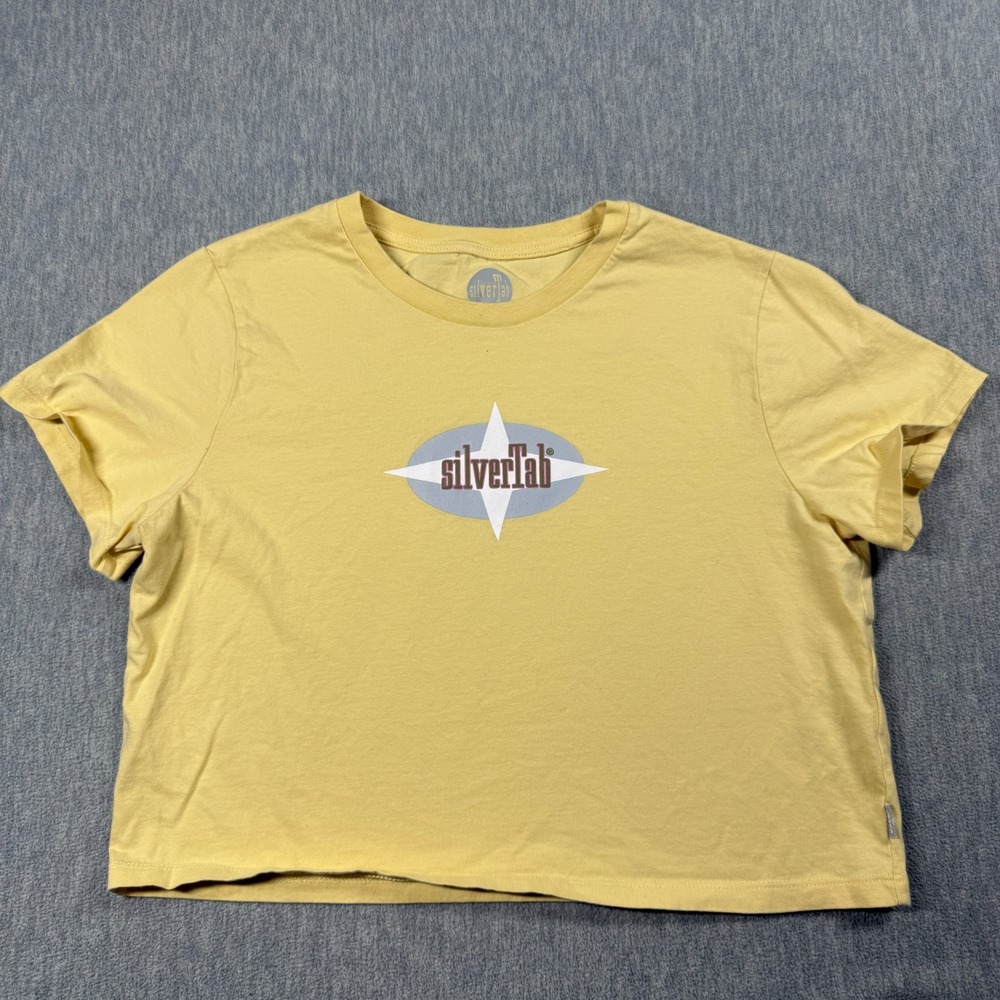 Levi's SilverTab Shirt Women M Yellow Short Sleeve Graphic Crop Top Y2K Cotton